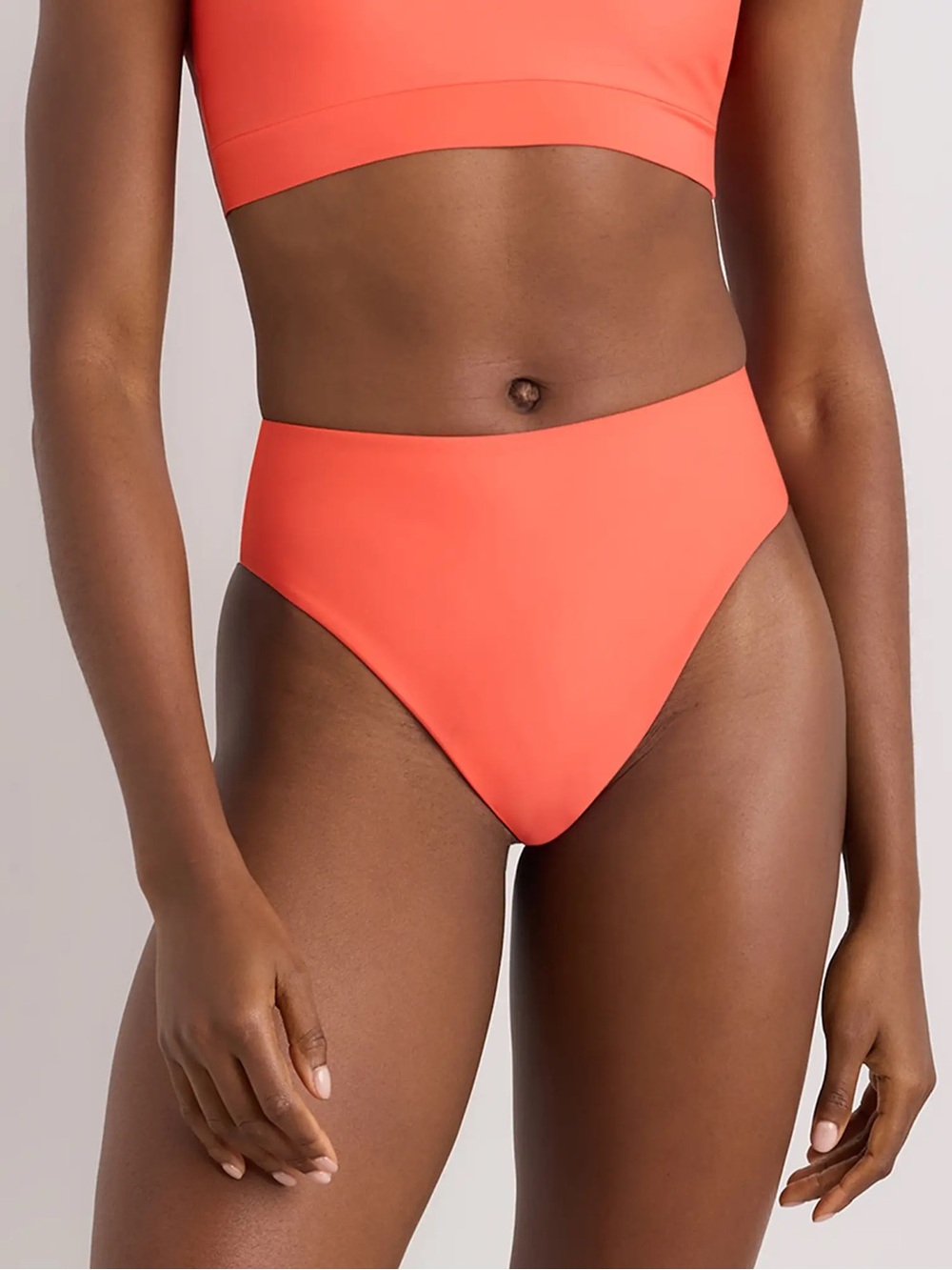 NWT QUINCE Italian High-Rise High-Leg Bikini Bottoms Medium Sunset Orange 0194